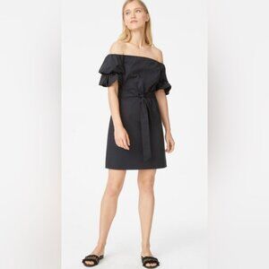 NEW Club Monaco Arnar Off-the-Shoulder Black Cotton A-Line Mini Dress size 4